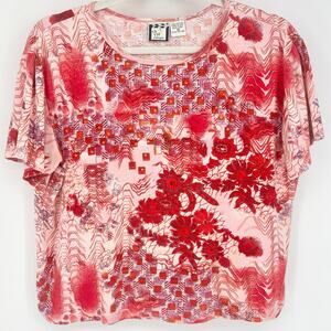 Take Two Vintage Pink and Red Floral Sequin Top Size 1X